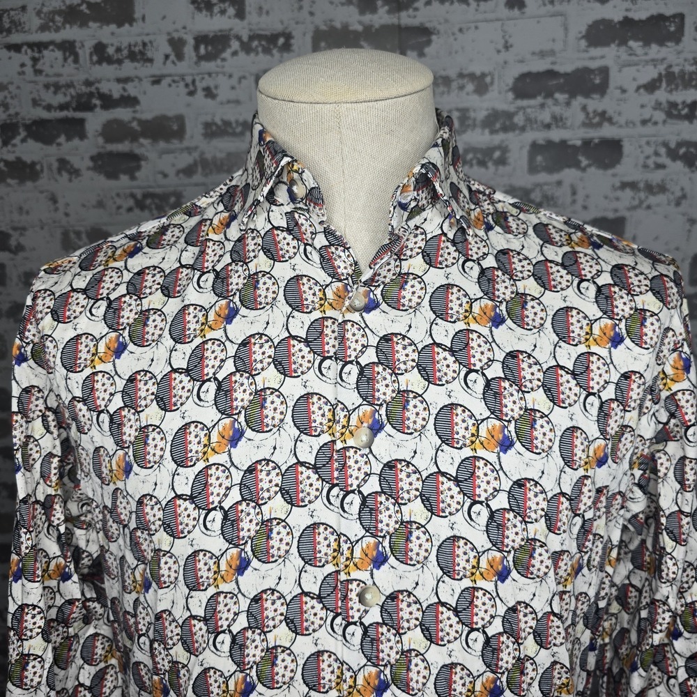 Luchiano Visconti Black Mens Geometric Colorful Print Button Down Casual Shirt S